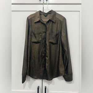 Guess women's small gold shimmer long-sleeve button-up shirt